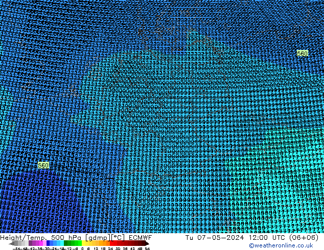Height/Temp. 500 hPa ECMWF Di 07.05.2024 12 UTC