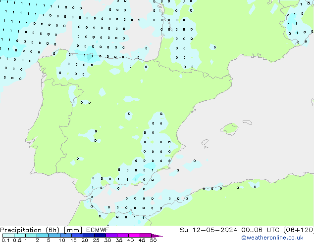 Precipitación (6h) ECMWF dom 12.05.2024 06 UTC