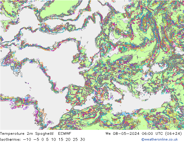 Temperaturkarte Spaghetti ECMWF Mi 08.05.2024 06 UTC