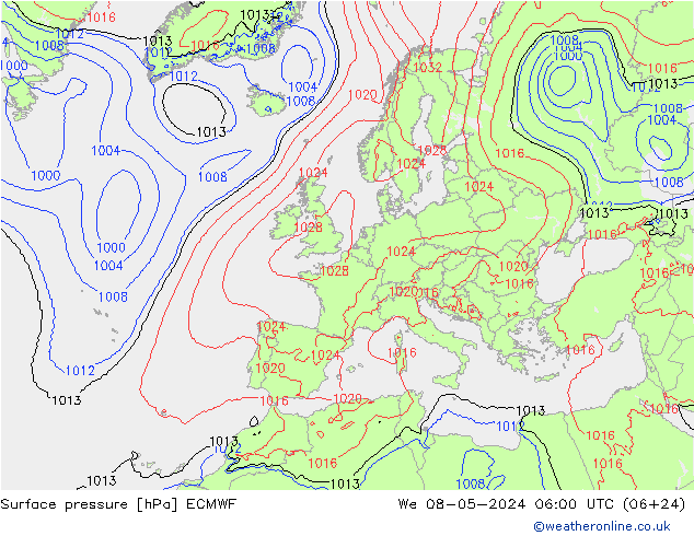 Presión superficial ECMWF mié 08.05.2024 06 UTC