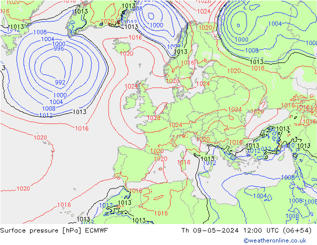 Pressione al suolo ECMWF gio 09.05.2024 12 UTC