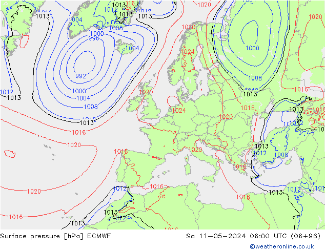 Bodendruck ECMWF Sa 11.05.2024 06 UTC