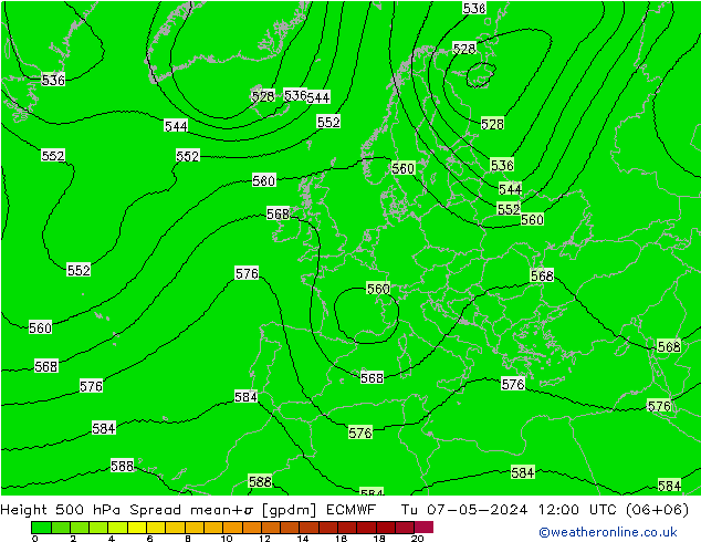 Height 500 hPa Spread ECMWF Di 07.05.2024 12 UTC