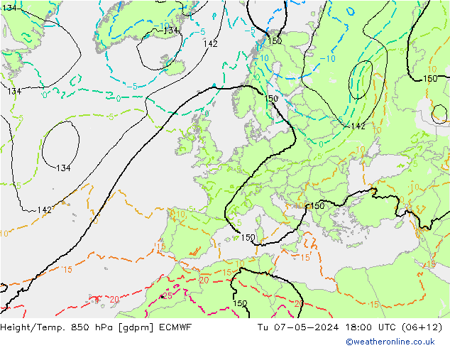 Height/Temp. 850 hPa ECMWF Di 07.05.2024 18 UTC