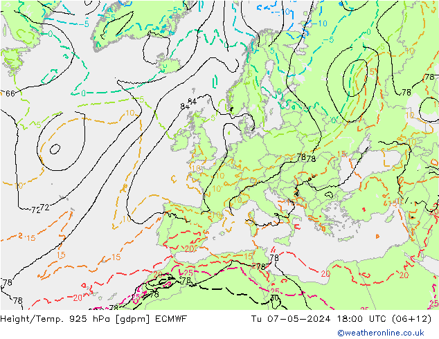 Height/Temp. 925 hPa ECMWF Di 07.05.2024 18 UTC