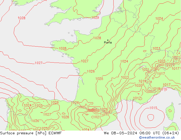 Bodendruck ECMWF Mi 08.05.2024 06 UTC