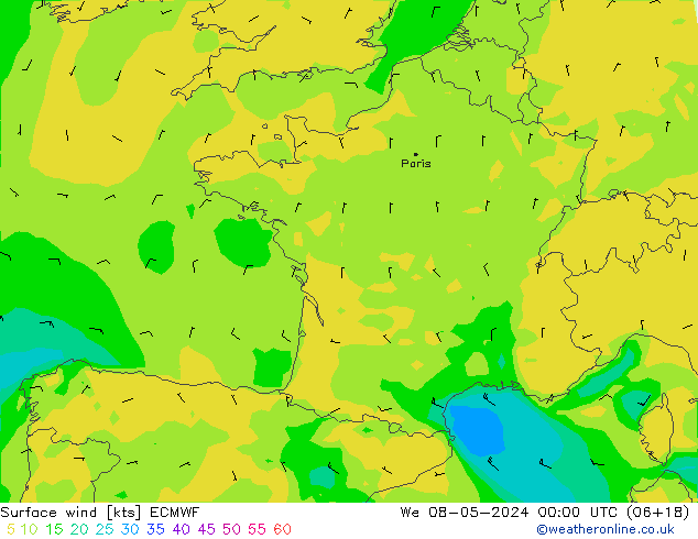 Surface wind ECMWF We 08.05.2024 00 UTC