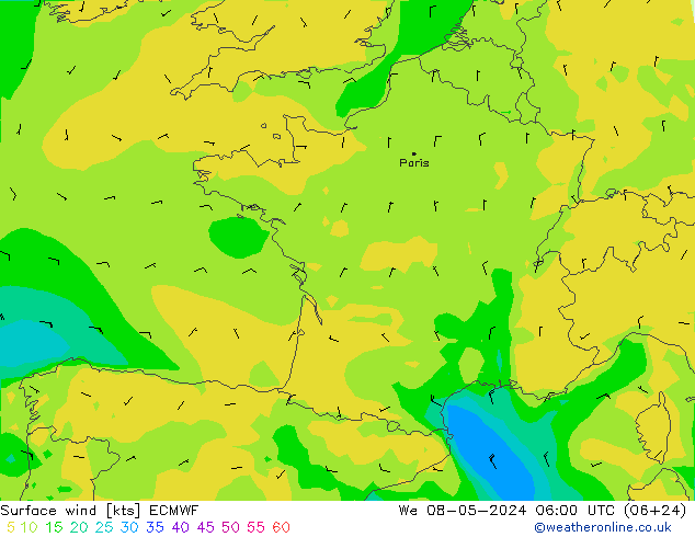 Bodenwind ECMWF Mi 08.05.2024 06 UTC