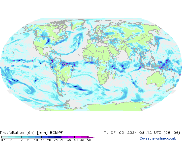 Precipitation (6h) ECMWF Út 07.05.2024 12 UTC