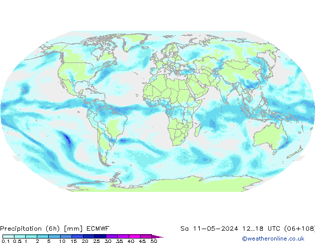 Precipitation (6h) ECMWF Sa 11.05.2024 18 UTC