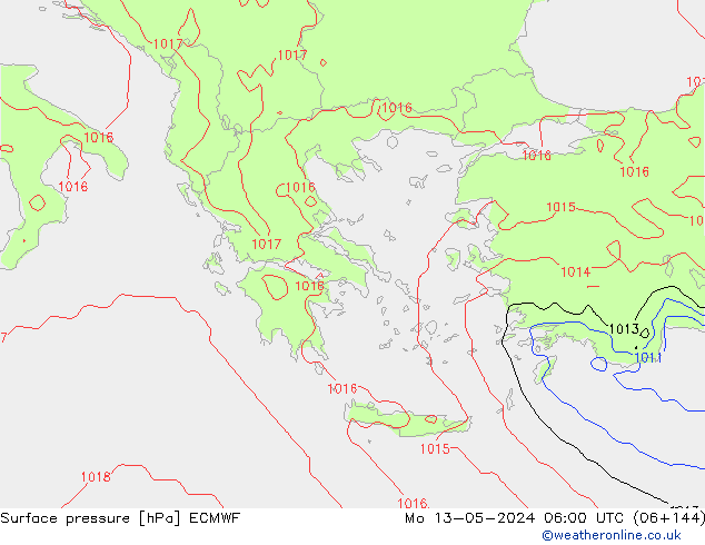 Presión superficial ECMWF lun 13.05.2024 06 UTC