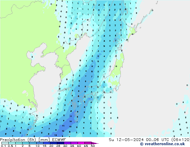 Precipitation (6h) ECMWF Ne 12.05.2024 06 UTC