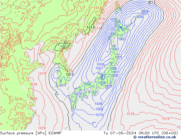 Bodendruck ECMWF Di 07.05.2024 06 UTC