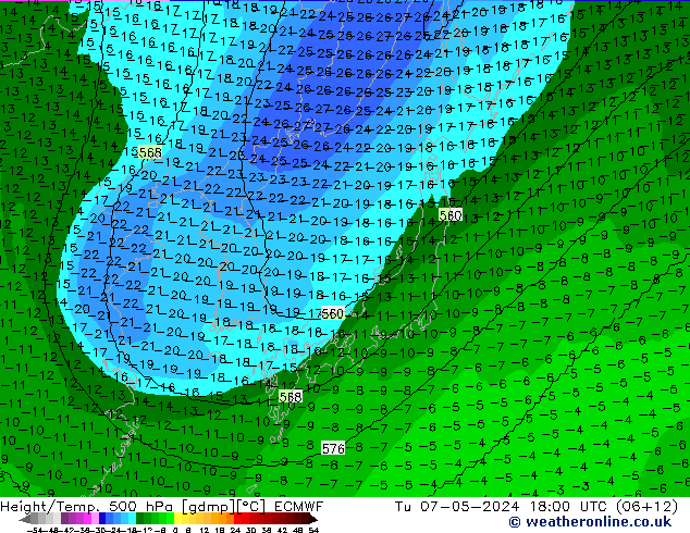 Géop./Temp. 500 hPa ECMWF mar 07.05.2024 18 UTC