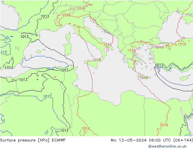 Bodendruck ECMWF Mo 13.05.2024 06 UTC