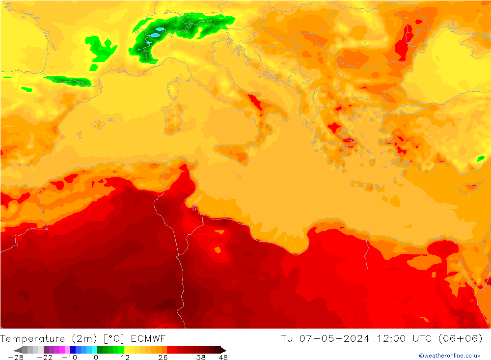 Temperatura (2m) ECMWF Ter 07.05.2024 12 UTC