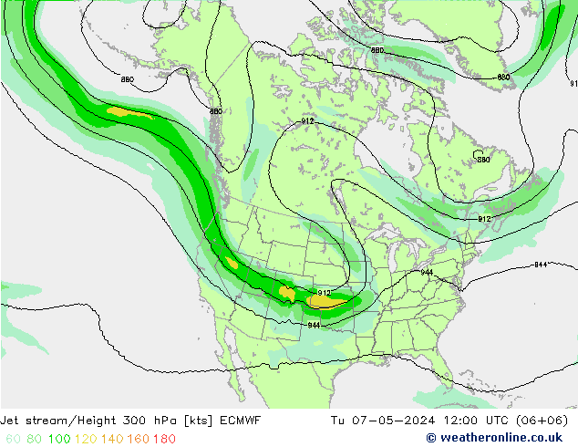 Jet stream/Height 300 hPa ECMWF Tu 07.05.2024 12 UTC