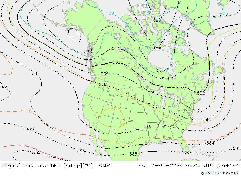 Height/Temp. 500 hPa ECMWF Mo 13.05.2024 06 UTC