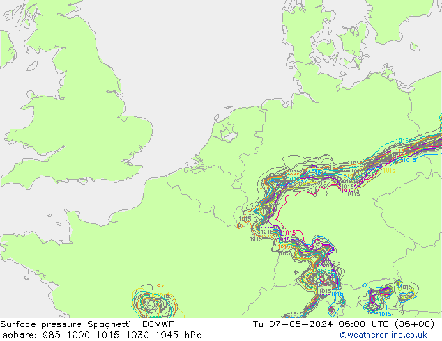 Pressione al suolo Spaghetti ECMWF mar 07.05.2024 06 UTC