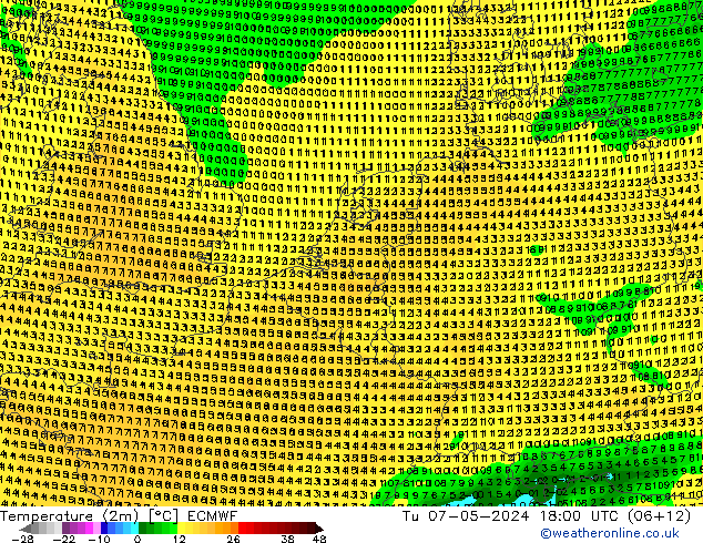 Temperaturkarte (2m) ECMWF Di 07.05.2024 18 UTC