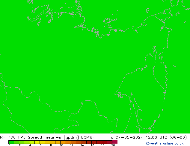 RH 700 hPa Spread ECMWF Ter 07.05.2024 12 UTC