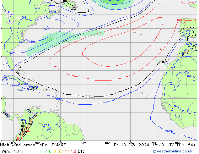 High wind areas ECMWF vie 10.05.2024 18 UTC