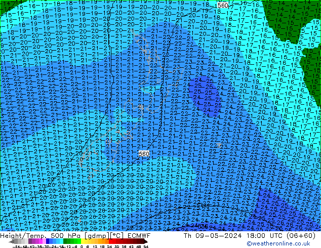 Yükseklik/Sıc. 500 hPa ECMWF Per 09.05.2024 18 UTC