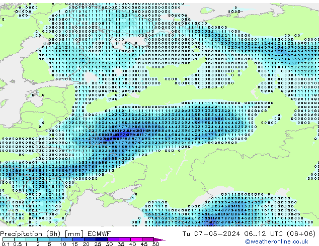 Nied. akkumuliert (6Std) ECMWF Di 07.05.2024 12 UTC