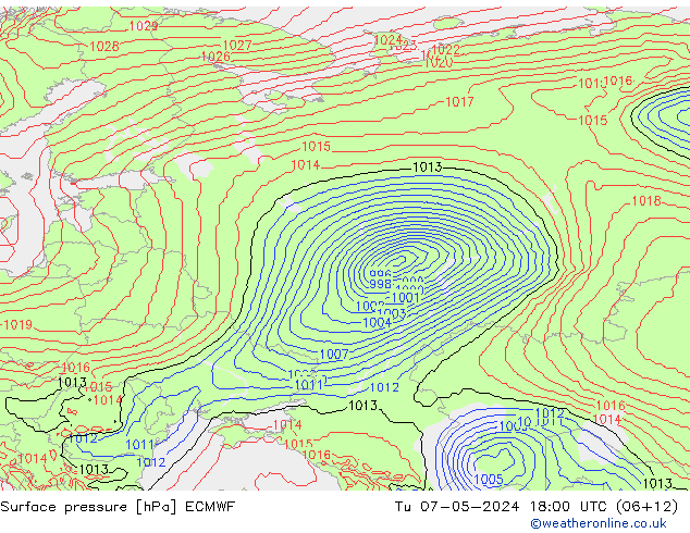 Atmosférický tlak ECMWF Út 07.05.2024 18 UTC