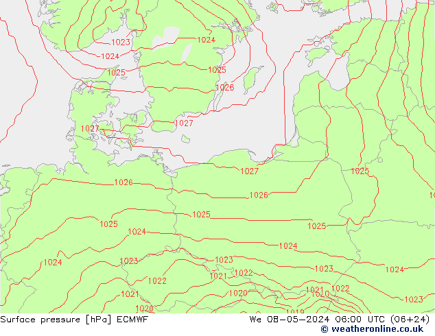 Luchtdruk (Grond) ECMWF wo 08.05.2024 06 UTC