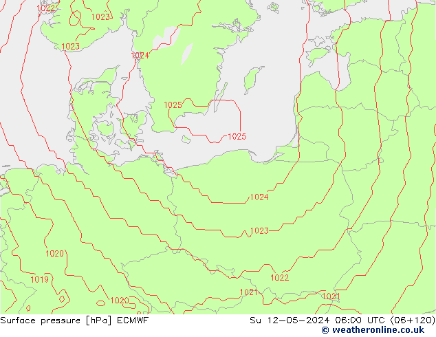 pressão do solo ECMWF Dom 12.05.2024 06 UTC