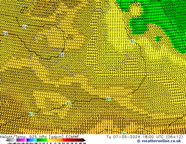 Height/Temp. 925 hPa ECMWF Tu 07.05.2024 18 UTC