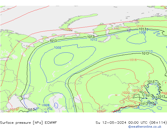 Atmosférický tlak ECMWF Ne 12.05.2024 00 UTC