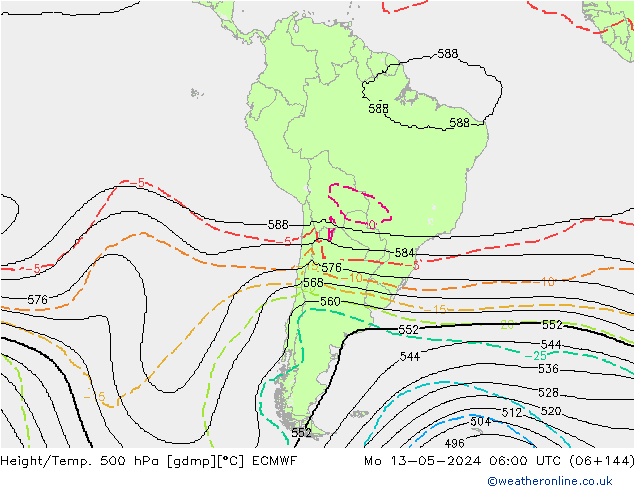 Height/Temp. 500 hPa ECMWF lun 13.05.2024 06 UTC