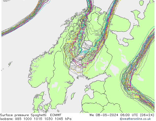 Surface pressure Spaghetti ECMWF We 08.05.2024 06 UTC