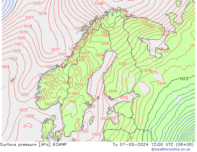 Bodendruck ECMWF Di 07.05.2024 12 UTC