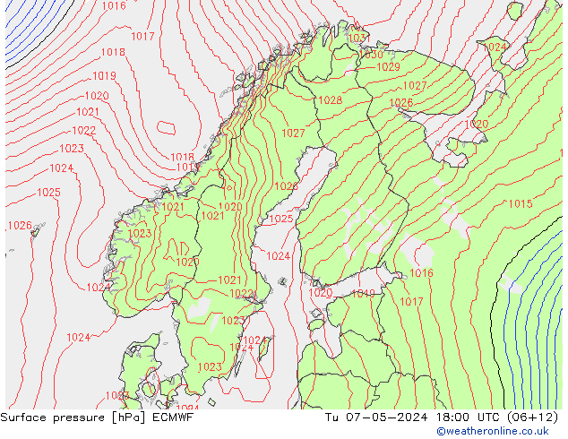 Bodendruck ECMWF Di 07.05.2024 18 UTC