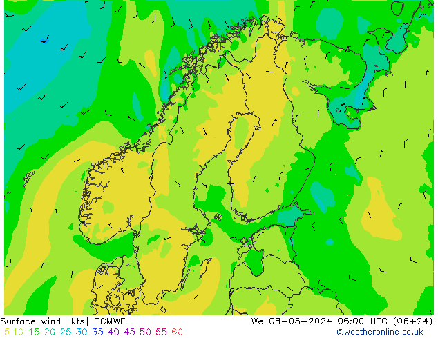 Bodenwind ECMWF Mi 08.05.2024 06 UTC