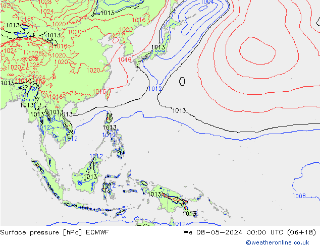 Surface pressure ECMWF We 08.05.2024 00 UTC