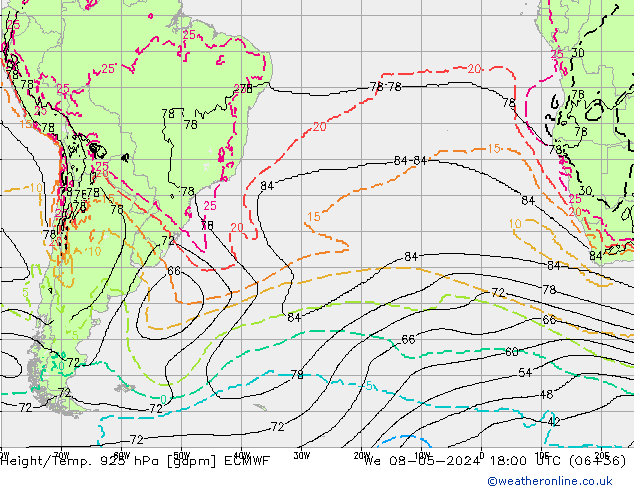 Height/Temp. 925 hPa ECMWF Qua 08.05.2024 18 UTC