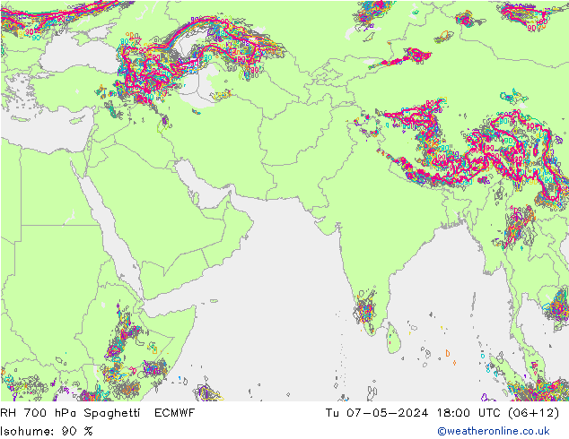 RH 700 hPa Spaghetti ECMWF Di 07.05.2024 18 UTC