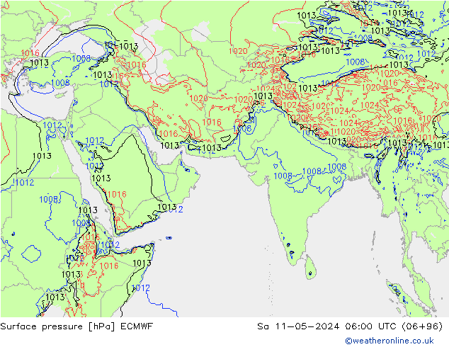 Presión superficial ECMWF sáb 11.05.2024 06 UTC