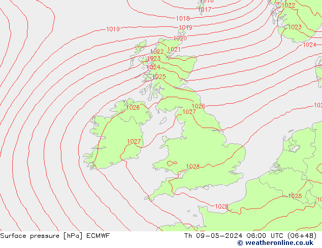 ciśnienie ECMWF czw. 09.05.2024 06 UTC