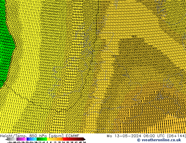 Height/Temp. 850 hPa ECMWF Mo 13.05.2024 06 UTC