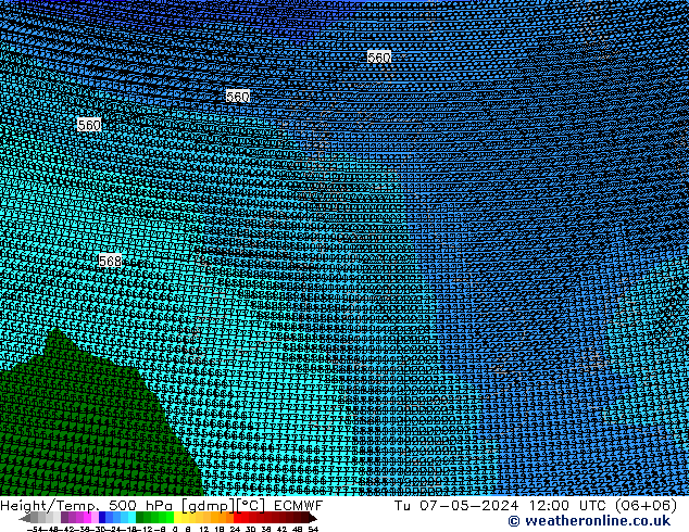 Yükseklik/Sıc. 500 hPa ECMWF Sa 07.05.2024 12 UTC