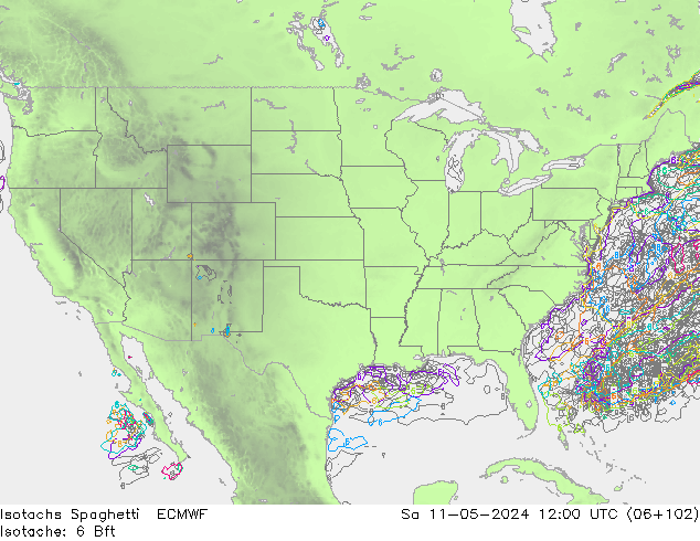 Isotachs Spaghetti ECMWF сб 11.05.2024 12 UTC