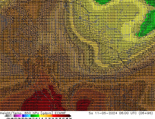 Height/Temp. 850 гПа ECMWF сб 11.05.2024 06 UTC