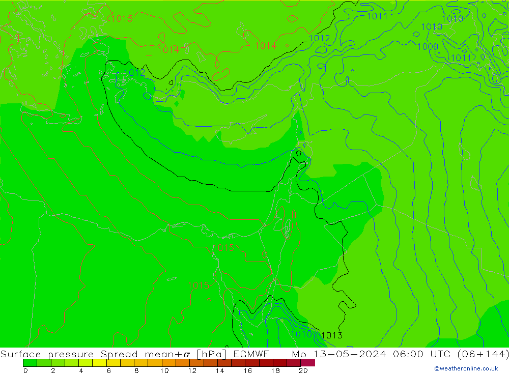 pressão do solo Spread ECMWF Seg 13.05.2024 06 UTC