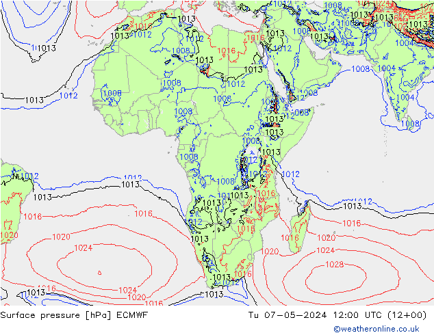 Atmosférický tlak ECMWF Út 07.05.2024 12 UTC