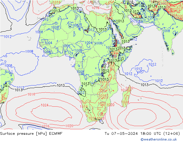 Surface pressure ECMWF Tu 07.05.2024 18 UTC